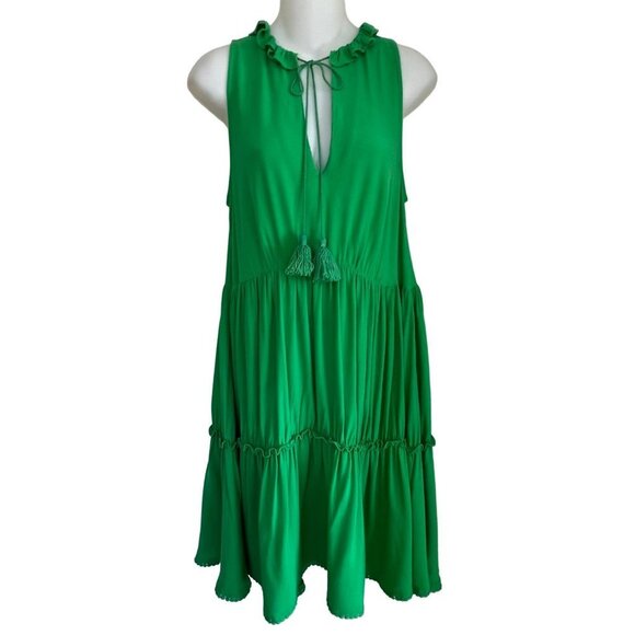 ANTHROPOLOGIE KASIA CHLOE GREEN RUFFLE MINI DRESS SIZE SMALL - Picture 1 of 12